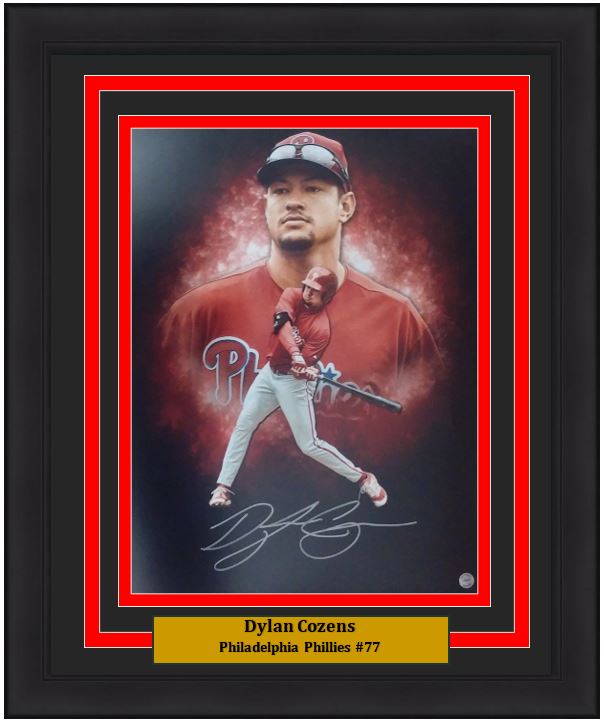 Dylan Cozens Blackout Collage Autographed Philadelphia Phillies 16" x 20" Framed Baseball Photo - Dynasty Sports & Framing 