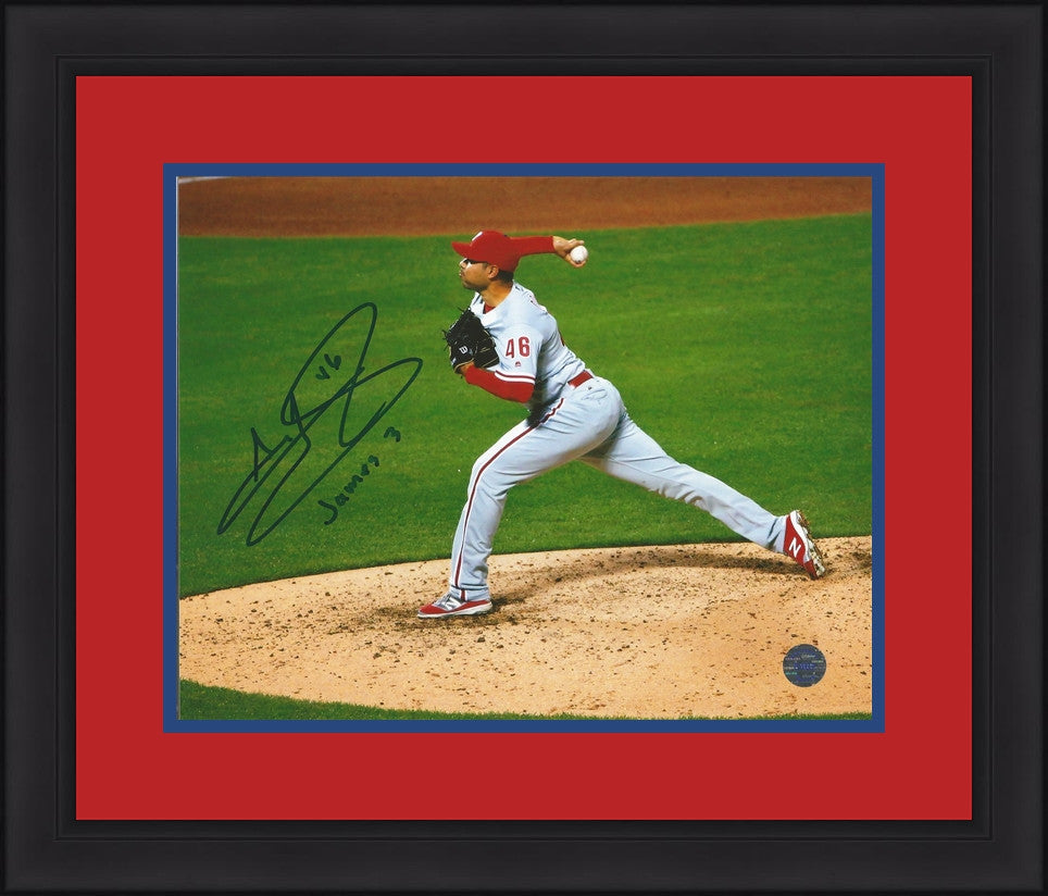 Jeanmar Gomez in Action Autographed Philadelphia Phillies Framed Baseball Photo - Dynasty Sports & Framing 