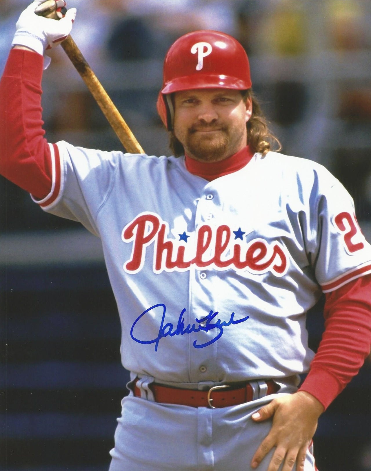 John Kruk Warming Up Autographed Philadelphia Phillies Baseball Photo - Dynasty Sports & Framing 