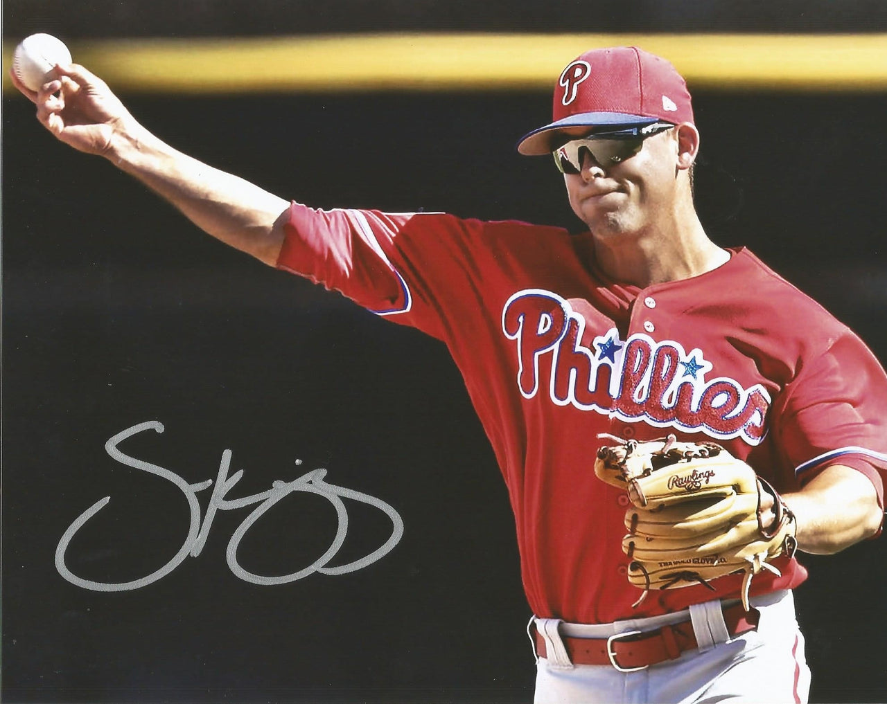 Scott Kingery Throw Autographed Philadelphia Phillies Baseball Photo - Dynasty Sports & Framing