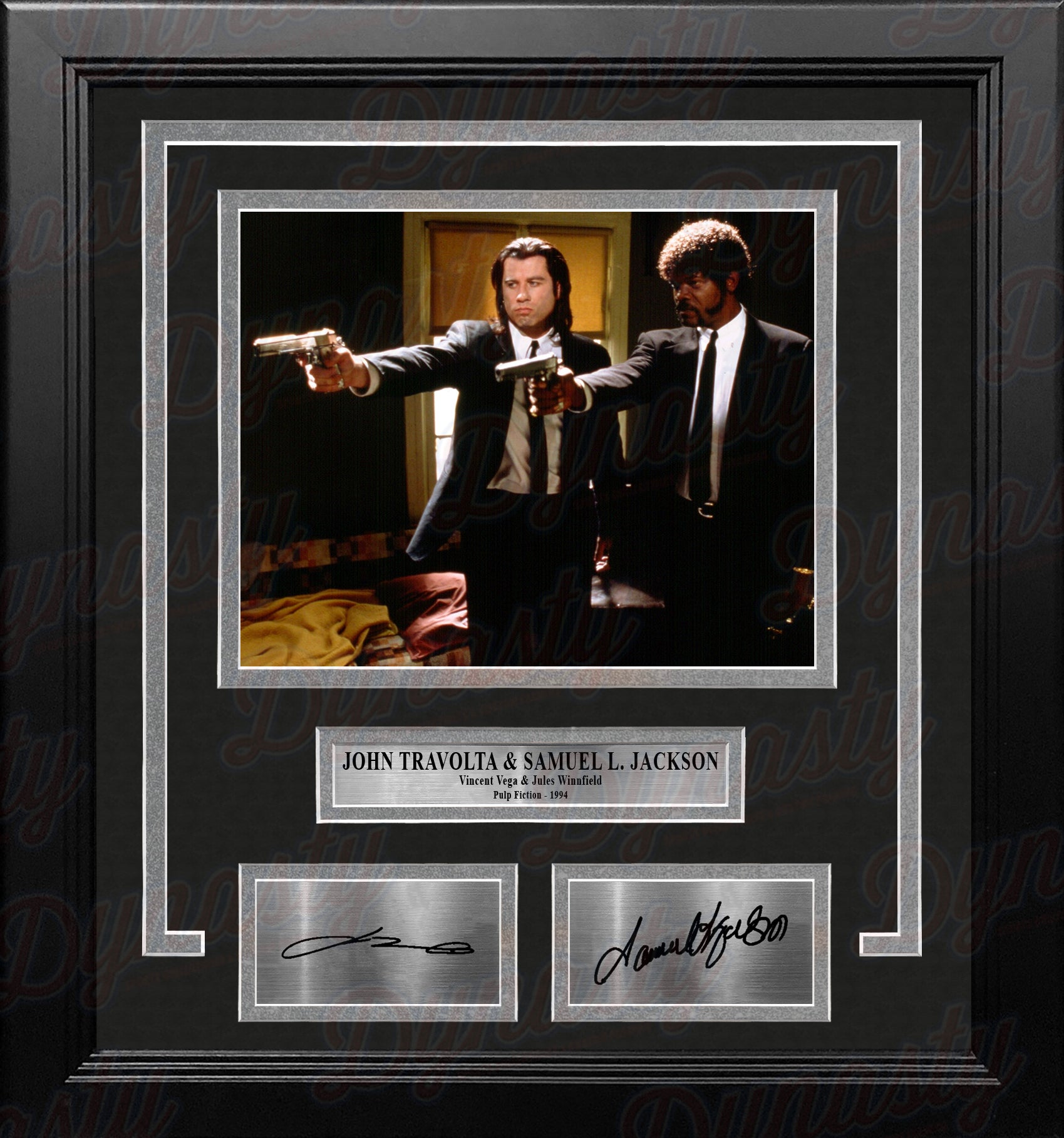 John Travolta & Samuel L. Jackson Pulp Fiction 8" x 10" Framed Photo with Engraved Autographs - Dynasty Sports & Framing 