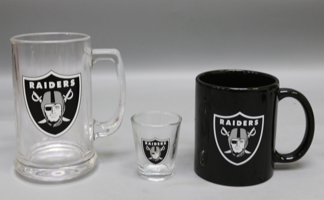 Las Vegas Raiders 3-Piece Glassware Gift Set - Dynasty Sports & Framing 