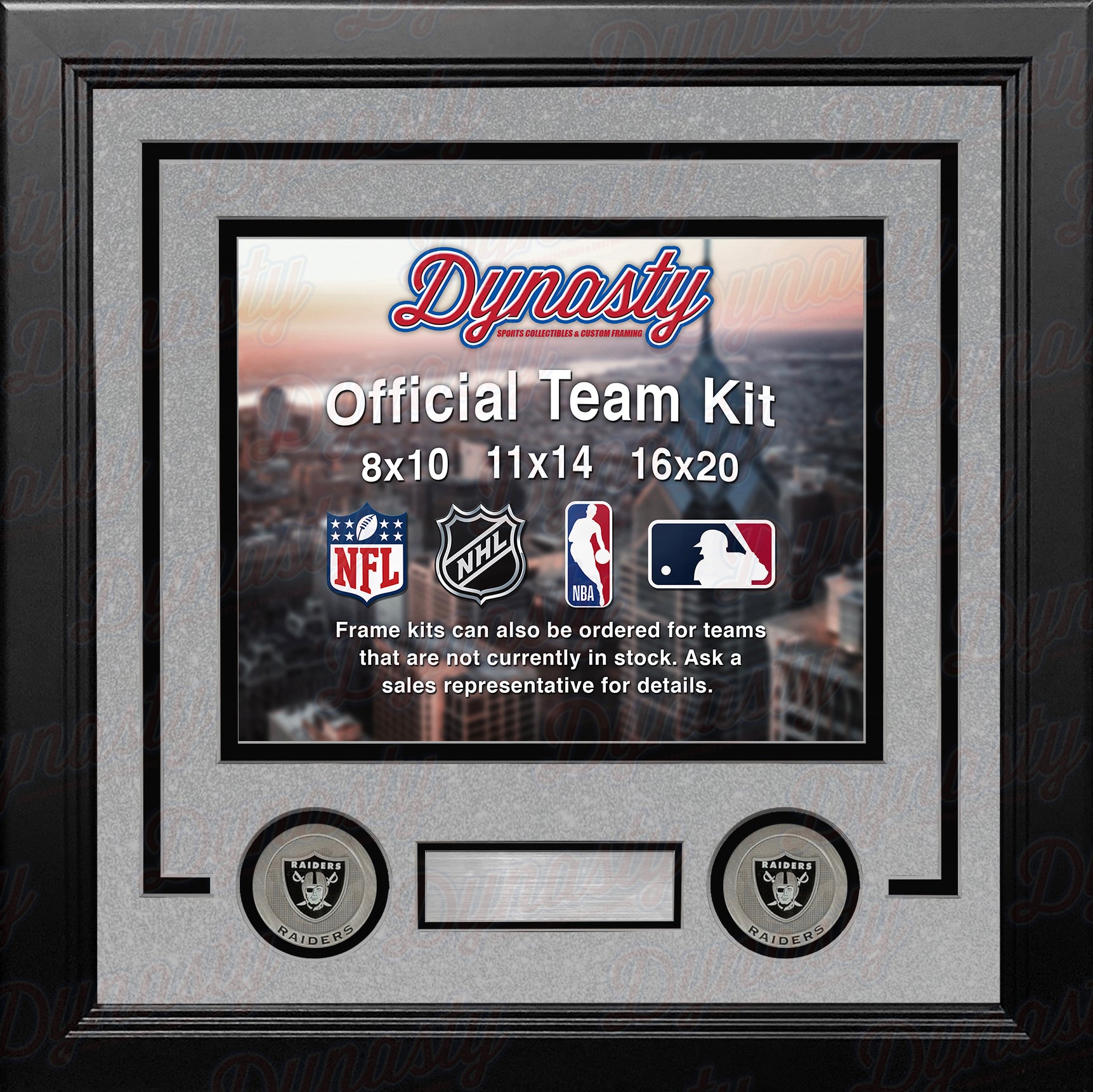 NFL Football Photo Picture Frame Kit - Las Vegas Raiders (Silver Matting, Black Trim) - Dynasty Sports & Framing 