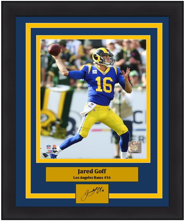 Jared Goff in Action Los Angeles Rams 8" x 10" Framed Football Photo with Engraved Autograph - Dynasty Sports & Framing 