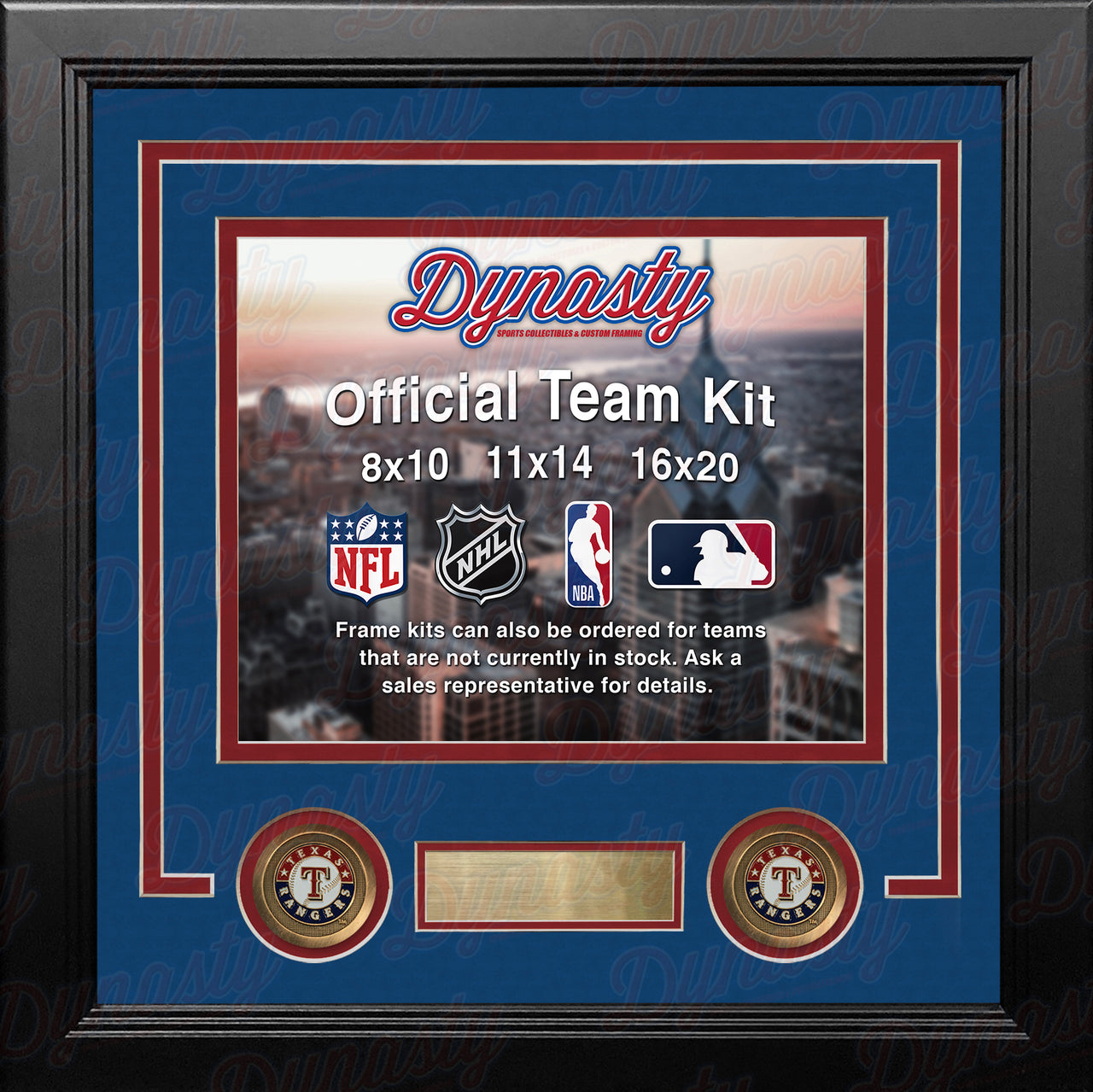 MLB Baseball Photo Picture Frame Kit - Texas Rangers (Blue Matting, Red Trim) - Dynasty Sports & Framing