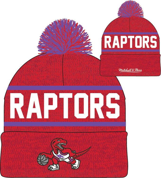 Toronto Raptors Mitchell & Ness Red Hardwood Classics Reload 2.0 Cuffed Knit Hat with Pom - Dynasty Sports & Framing 