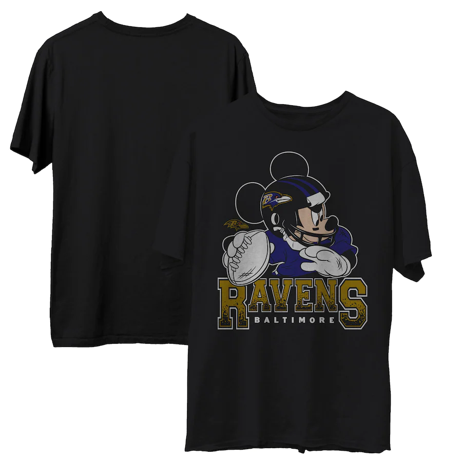 Baltimore Ravens Mickey at Quarterback Disney Vintage Football T-Shirt - Dynasty Sports & Framing 