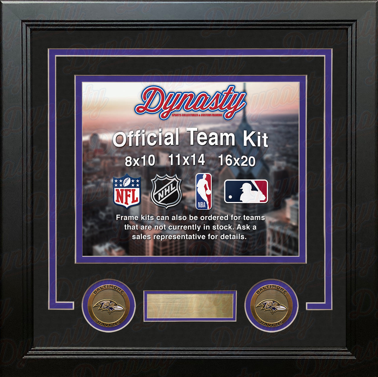 NFL Football Photo Picture Frame Kit - Baltimore Ravens (Black Matting, Purple Trim) - Dynasty Sports & Framing 