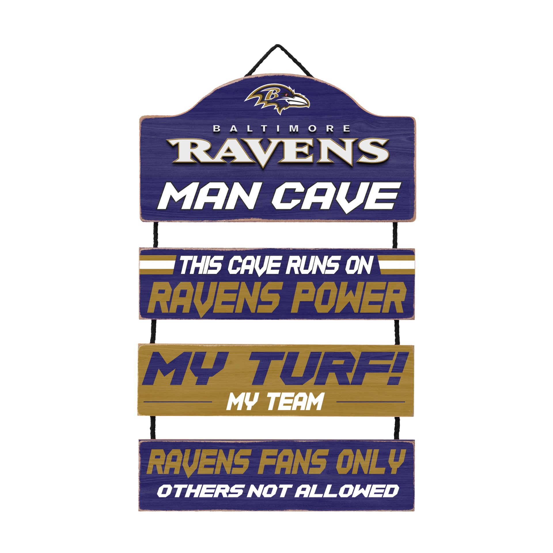 Baltimore Ravens Wooden Man Cave Dangle Sign - Dynasty Sports & Framing 