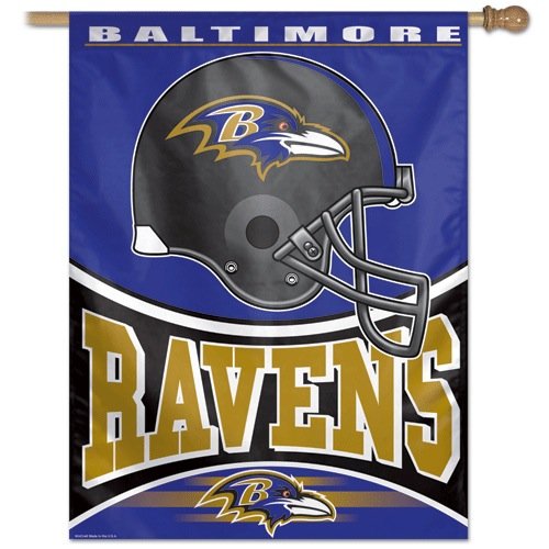 Baltimore Ravens NFL Logo Football Vertical Flag - Dynasty Sports & Framing 