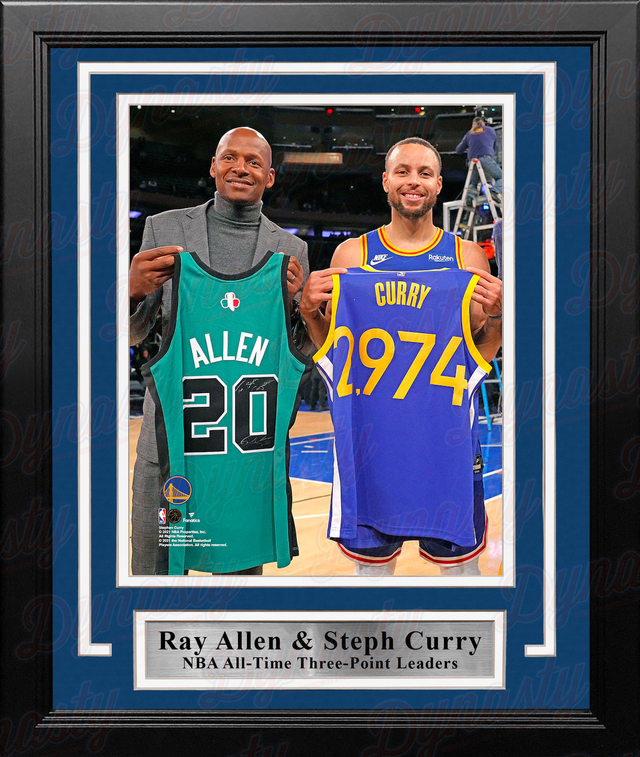 Ray Allen & Steph Curry 3-Point Record-Breaking Celebration 8" x 10" Framed Basketball Photo - Dynasty Sports & Framing