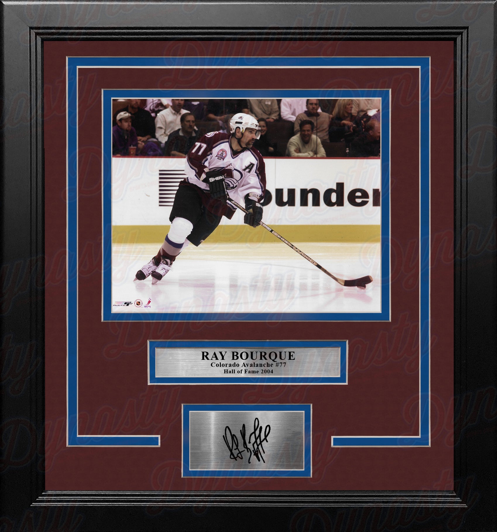 Ray Bourque in Action Colorado Avalanche 8" x 10" Framed Hockey Photo with Engraved Autograph - Dynasty Sports & Framing 