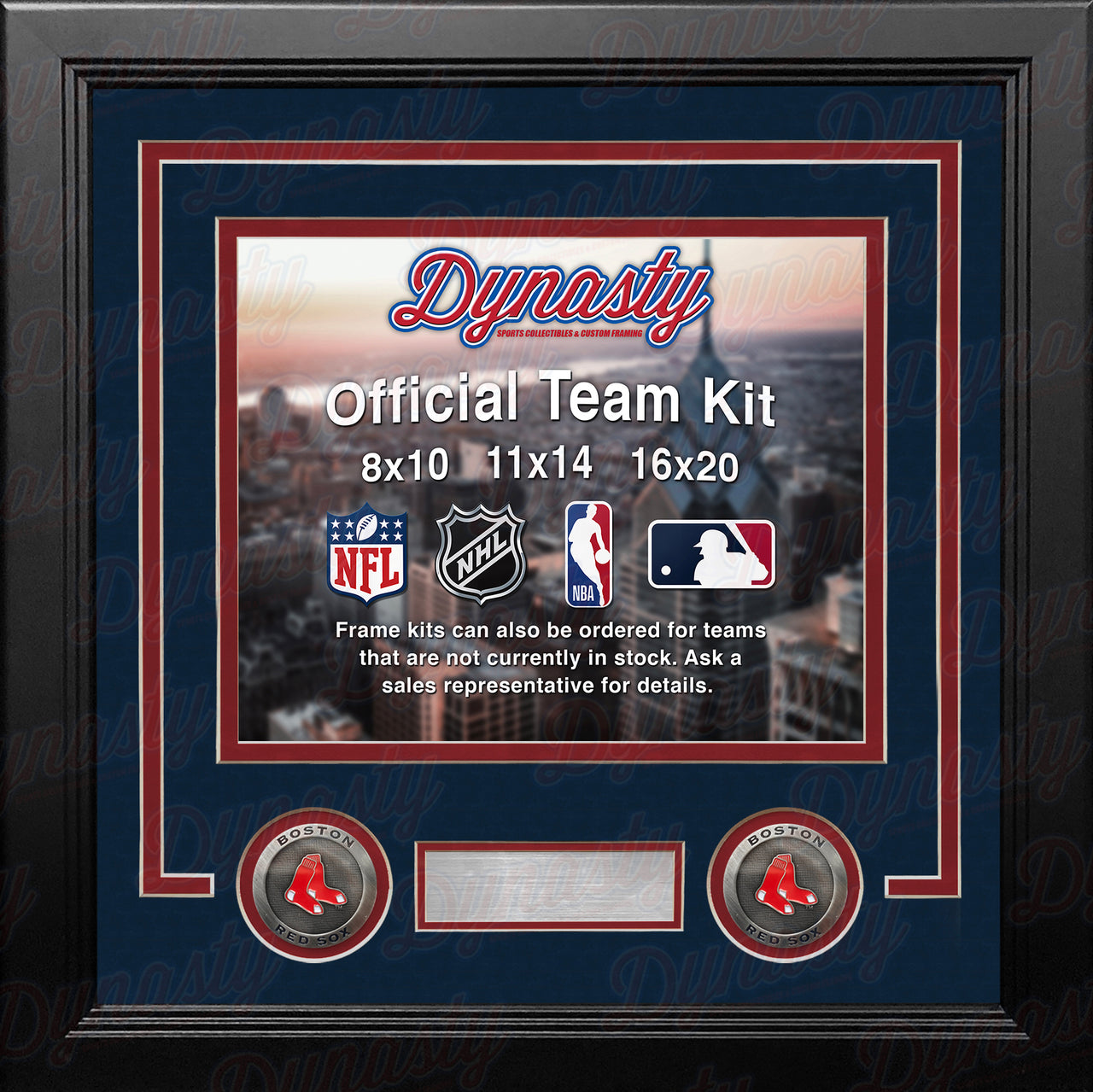 MLB Baseball Photo Picture Frame Kit - Boston Red Sox (Navy Matting, Red Trim) - Dynasty Sports & Framing