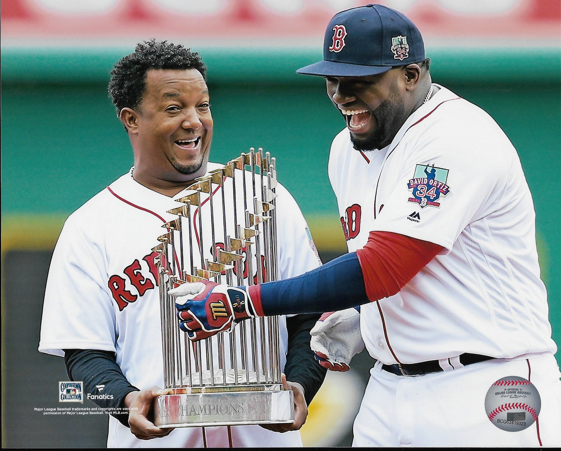 Pedro Martinez & David Ortiz World Series Trophy Boston Red Sox 8 x 10  Baseball Photo