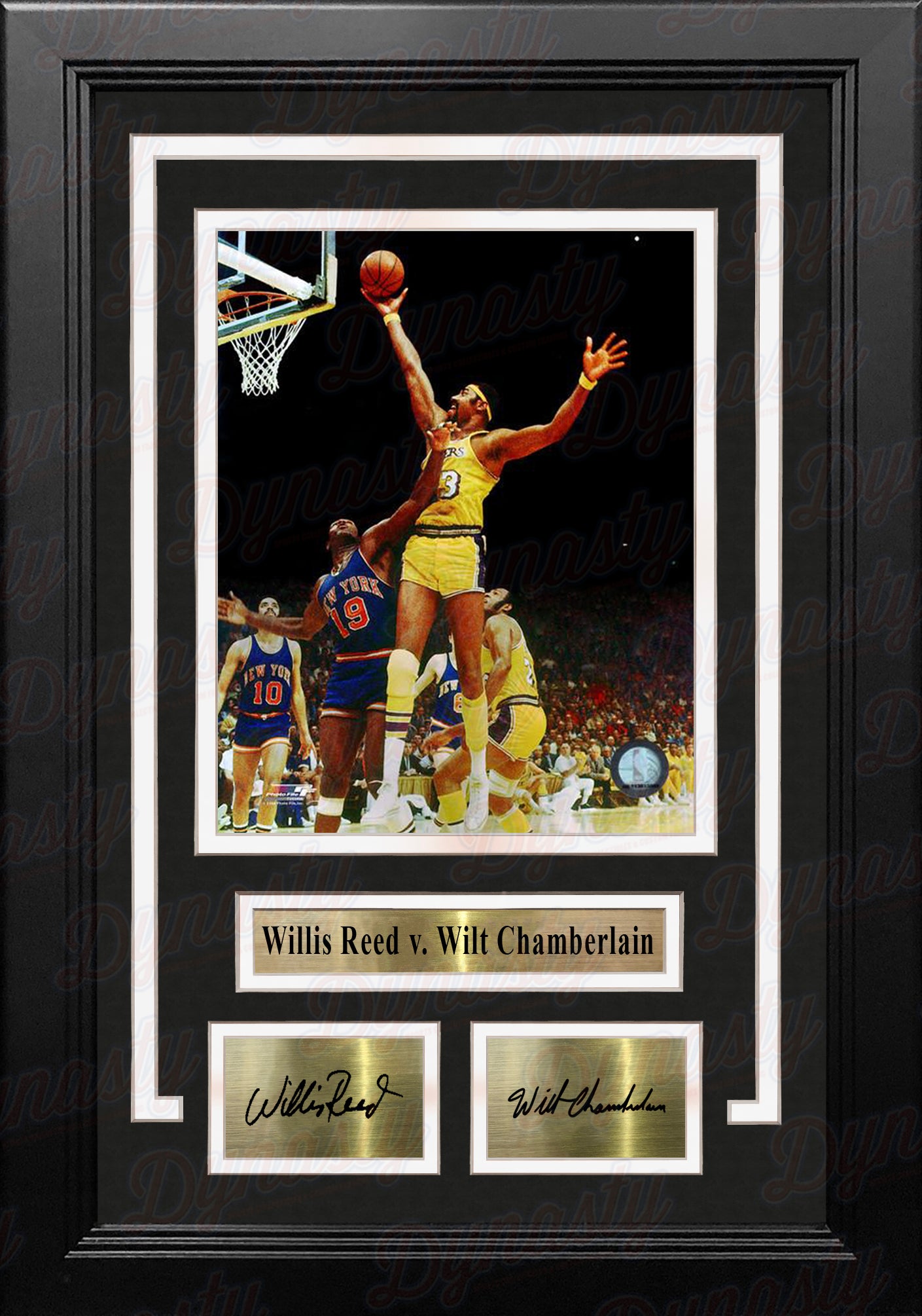 Wilt Chamberlain v. Willis Reed 8" x 10" Framed Basketball Photo with Engraved Autographs - Dynasty Sports & Framing 