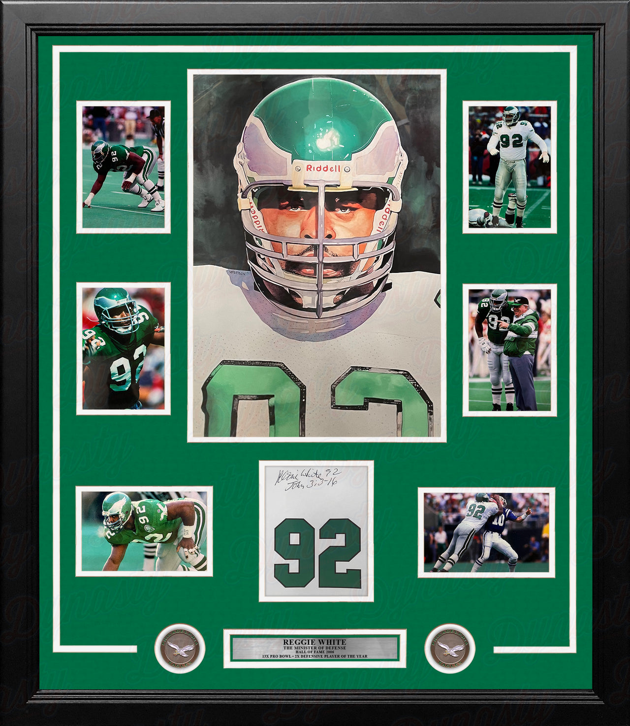 Reggie White Philadelphia Eagles Framed Football Collage with Autographed #92 Photo - Dynasty Sports & Framing 