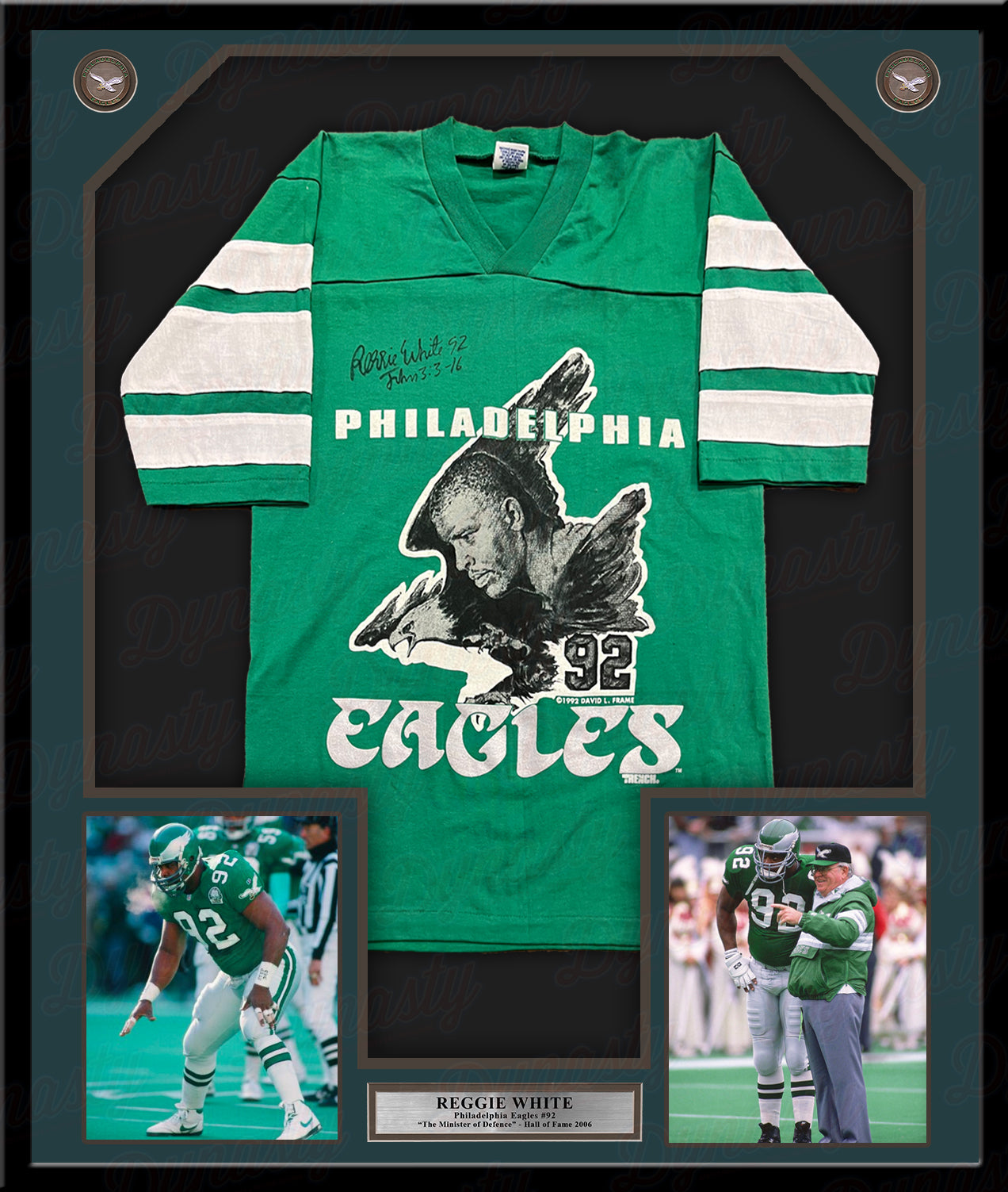 Reggie White Philadelphia Eagles Autographed Framed T-Shirt - Dynasty Sports & Framing 