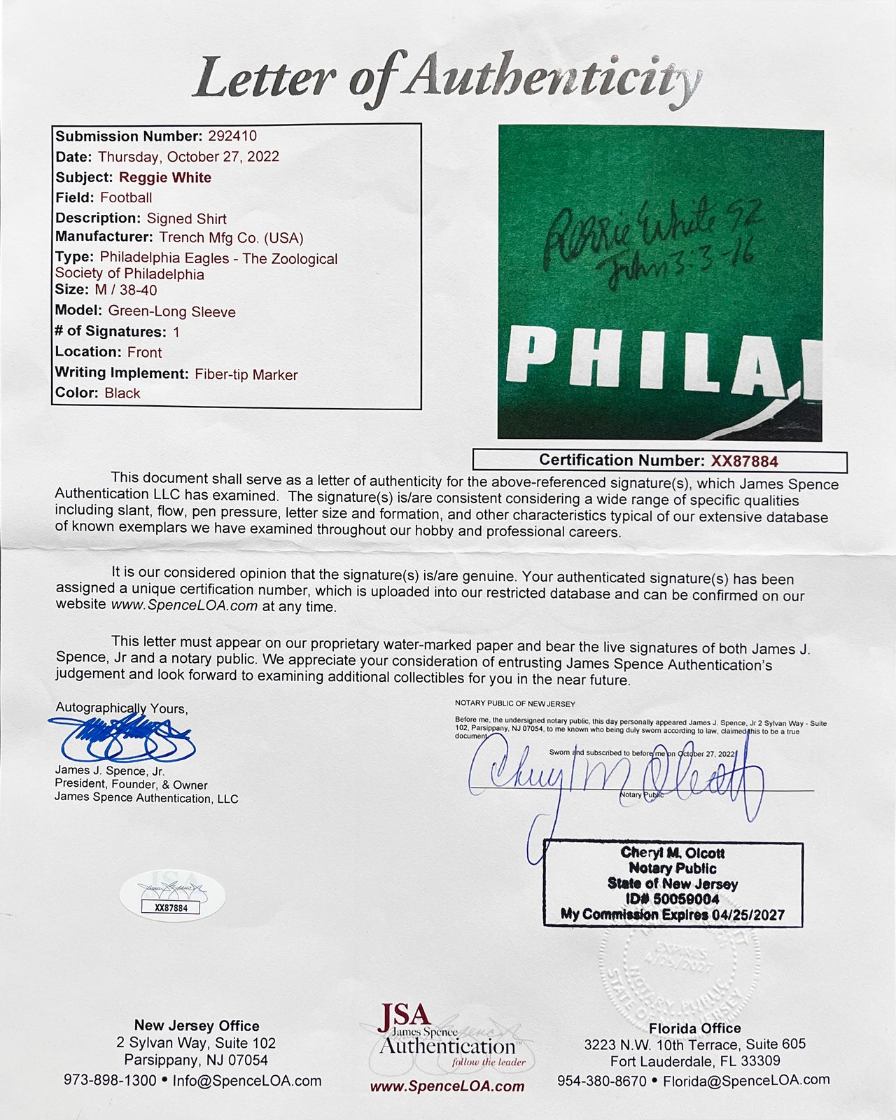 Reggie White Philadelphia Eagles Autographed Framed T-Shirt - Dynasty Sports & Framing 