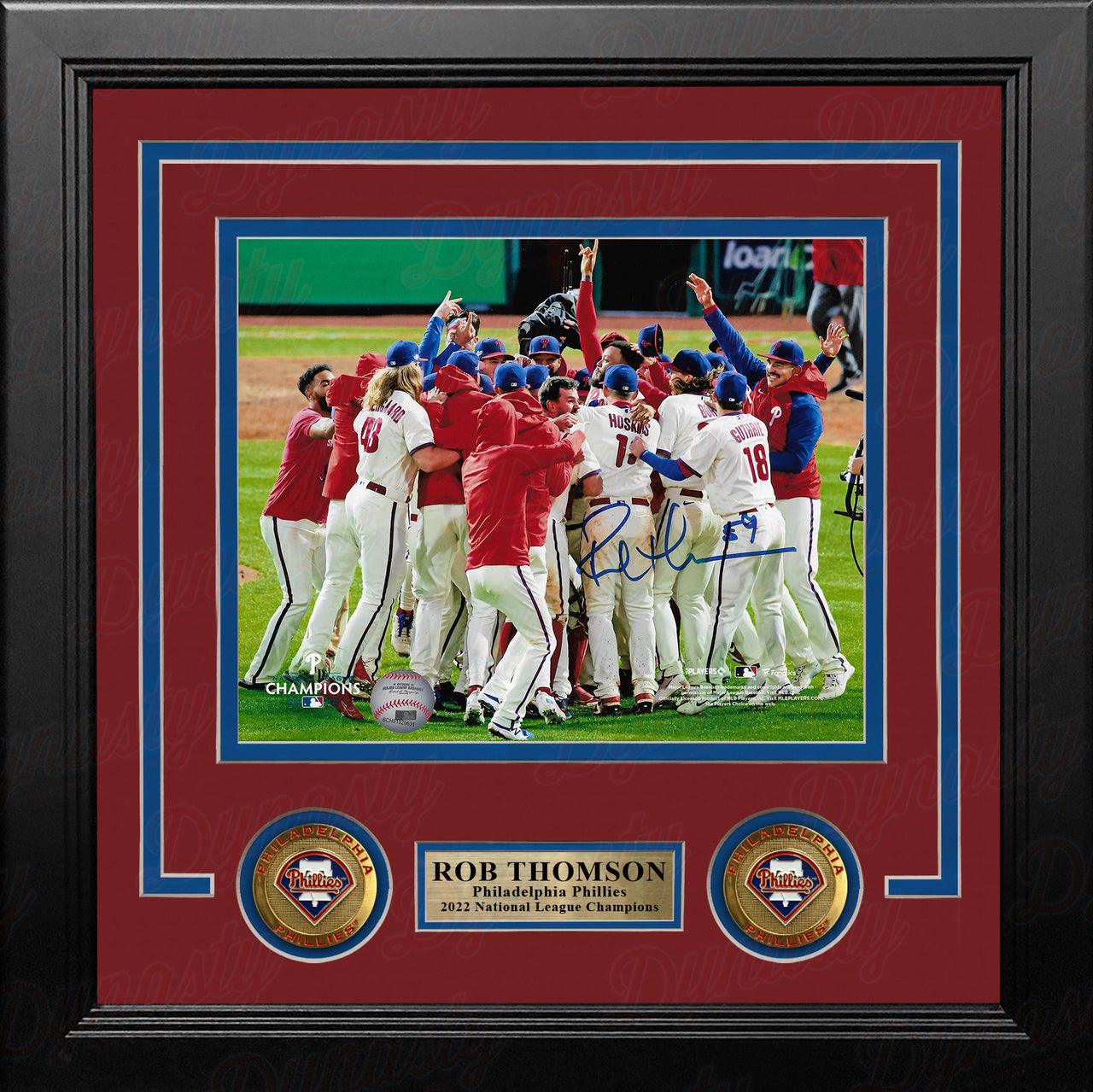 Rob Thomson 2022 NL Champions Mound Celebration Philadelphia Phillies Autographed 8x10 Framed Photo - Dynasty Sports & Framing 