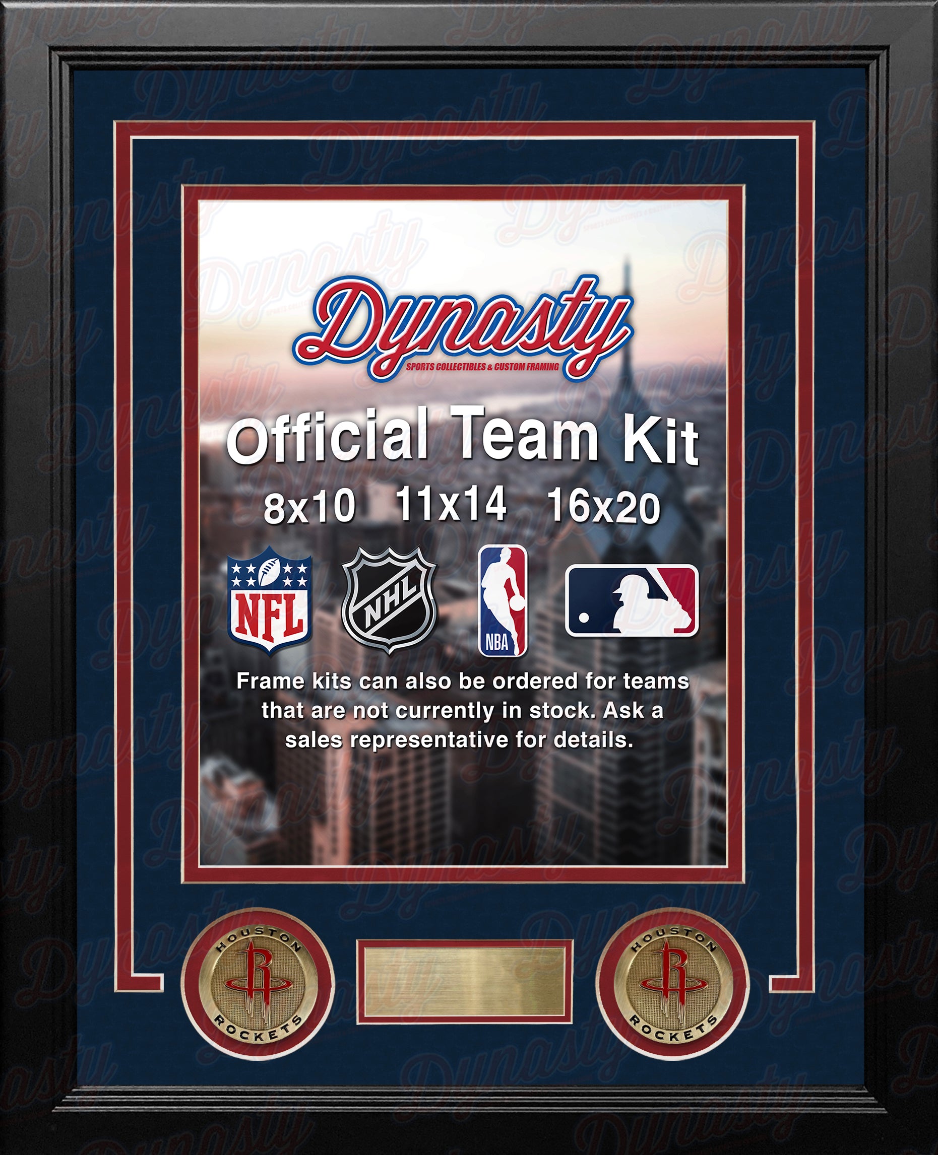 NBA Basketball Photo Picture Frame Kit - Houston Rockets (Navy Matting, Red Trim) - Dynasty Sports & Framing 