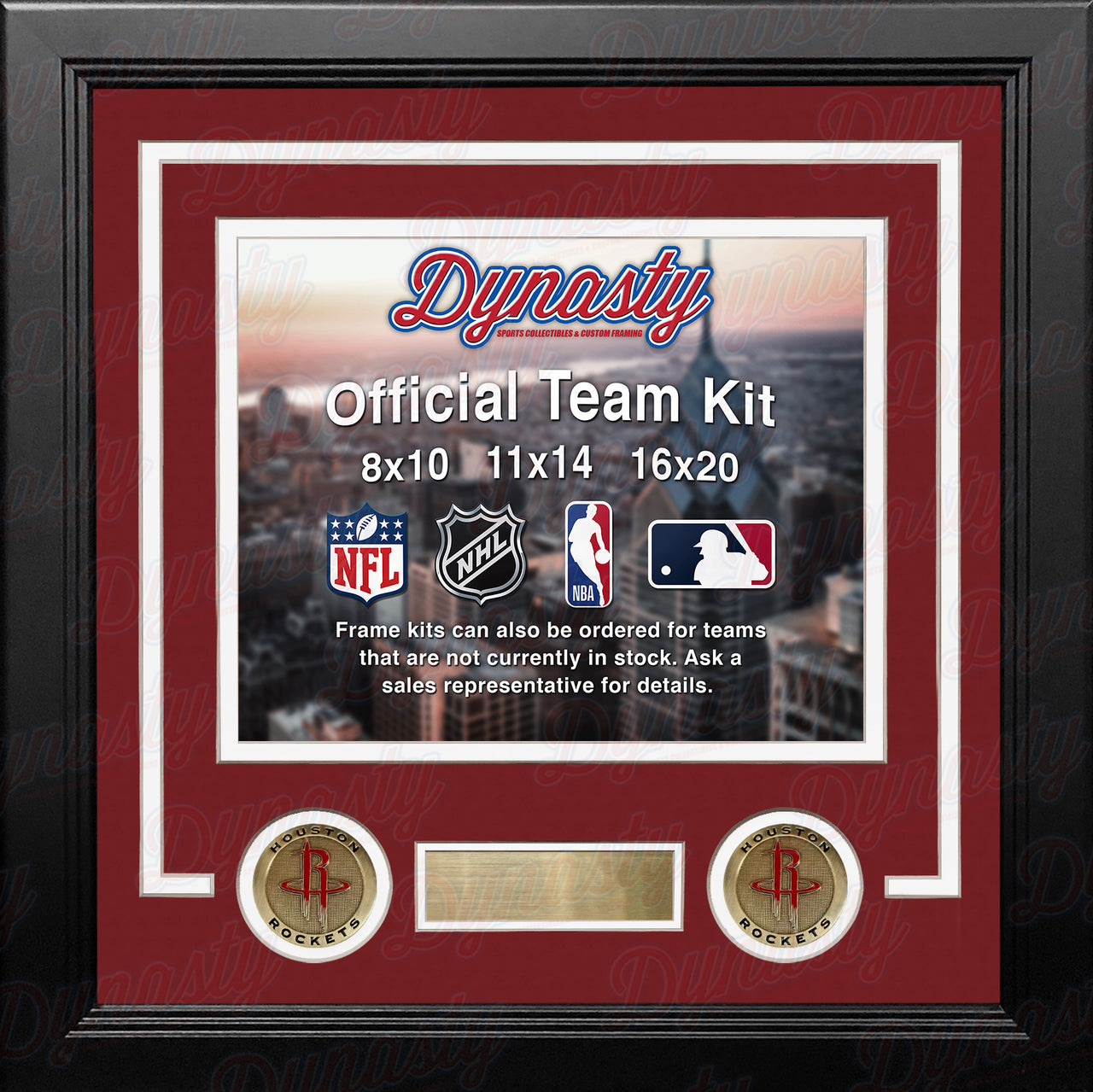 NBA Basketball Photo Picture Frame Kit - Houston Rockets (Red Matting, White Trim) - Dynasty Sports & Framing 