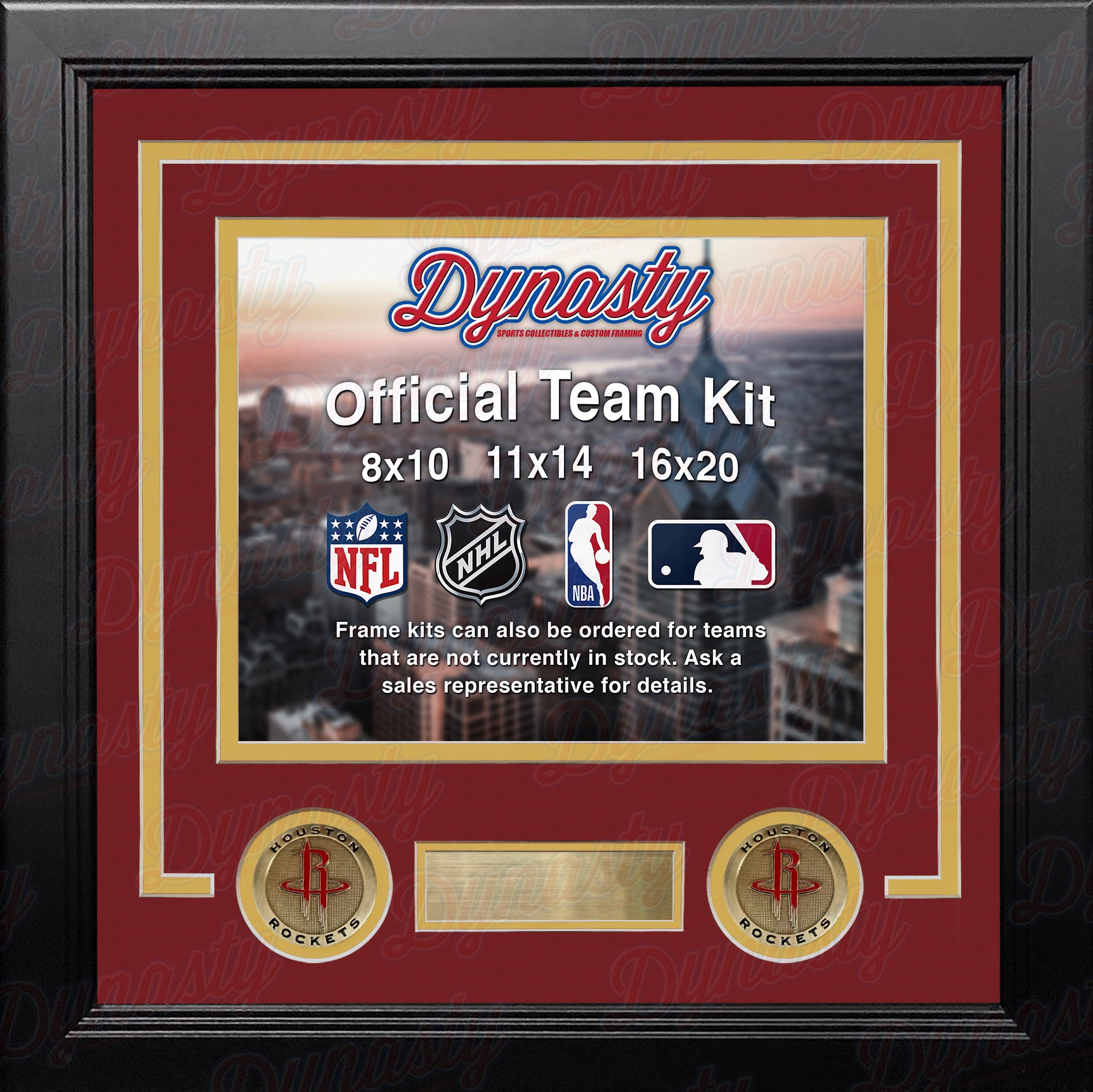 NBA Basketball Photo Picture Frame Kit - Houston Rockets (Red Matting, Yellow Trim) - Dynasty Sports & Framing 
