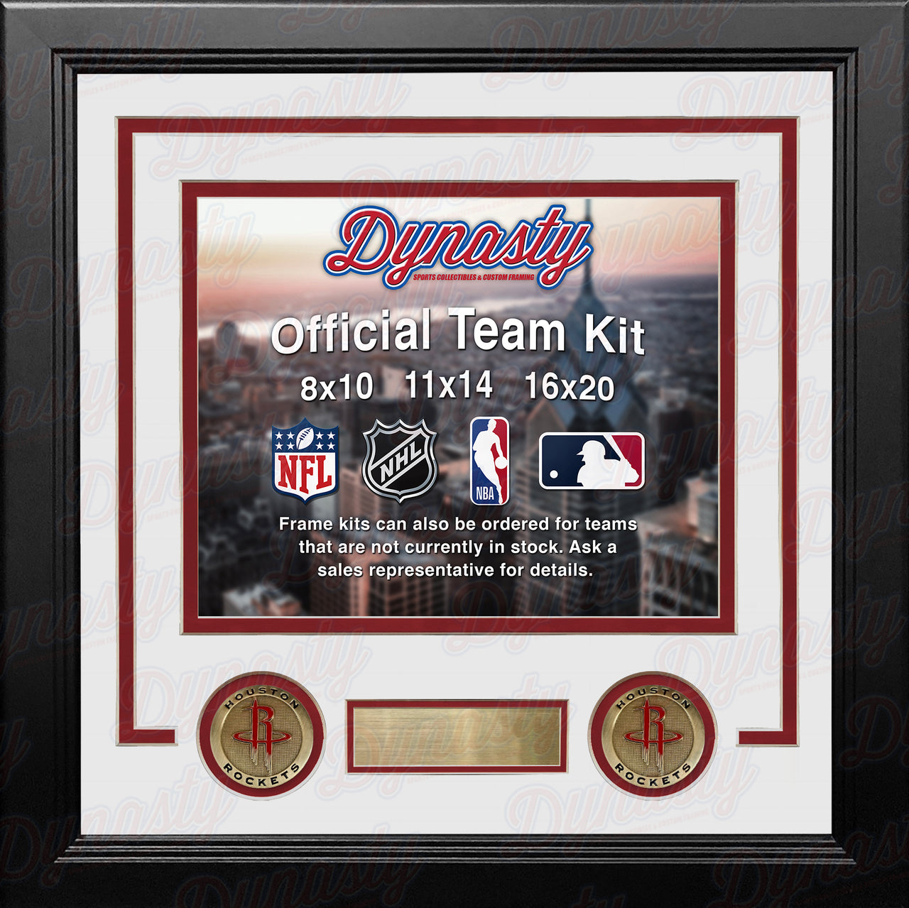 NBA Basketball Photo Picture Frame Kit - Houston Rockets (White Matting, Red Trim) - Dynasty Sports & Framing 