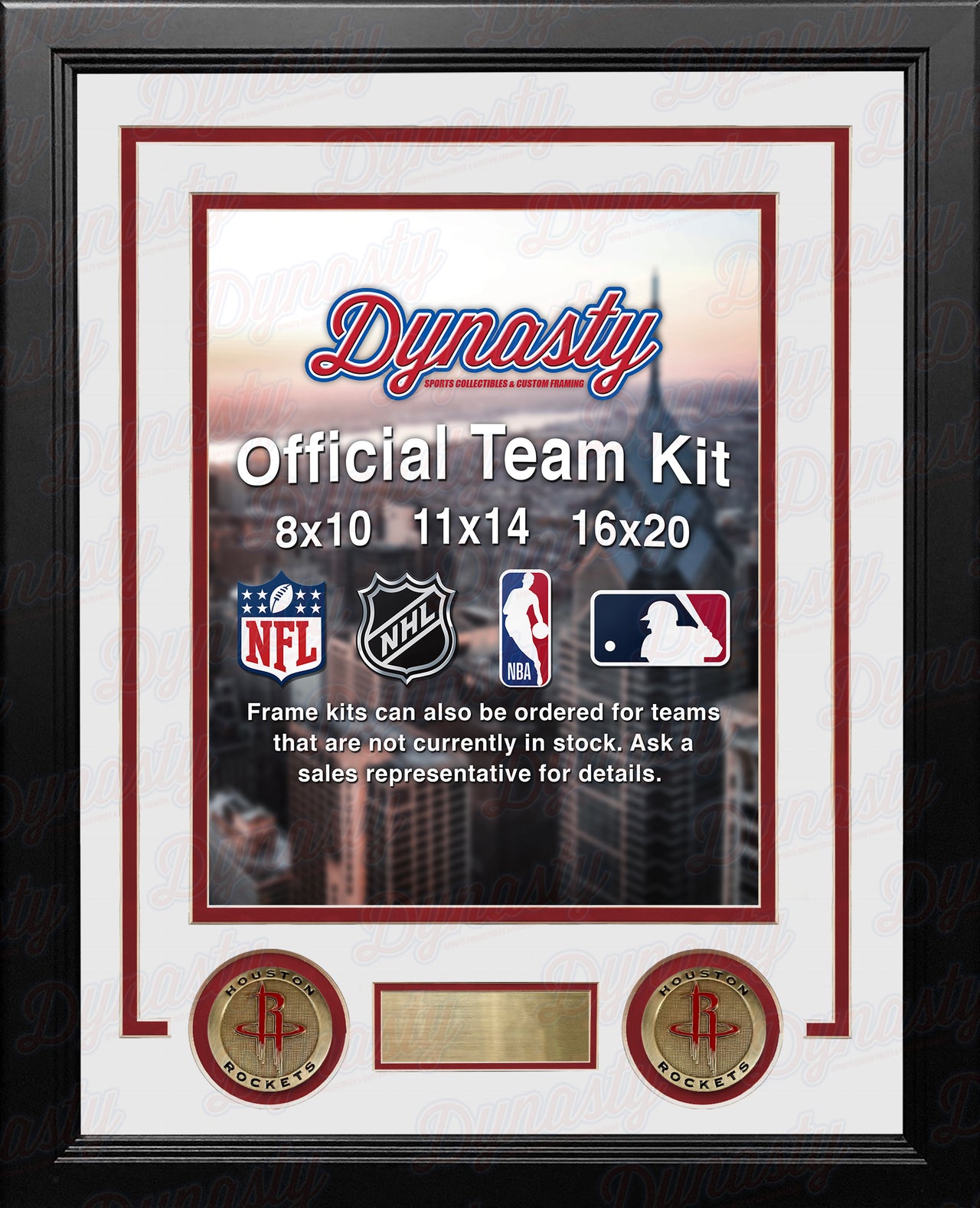 NBA Basketball Photo Picture Frame Kit - Houston Rockets (White Matting, Red Trim) - Dynasty Sports & Framing 