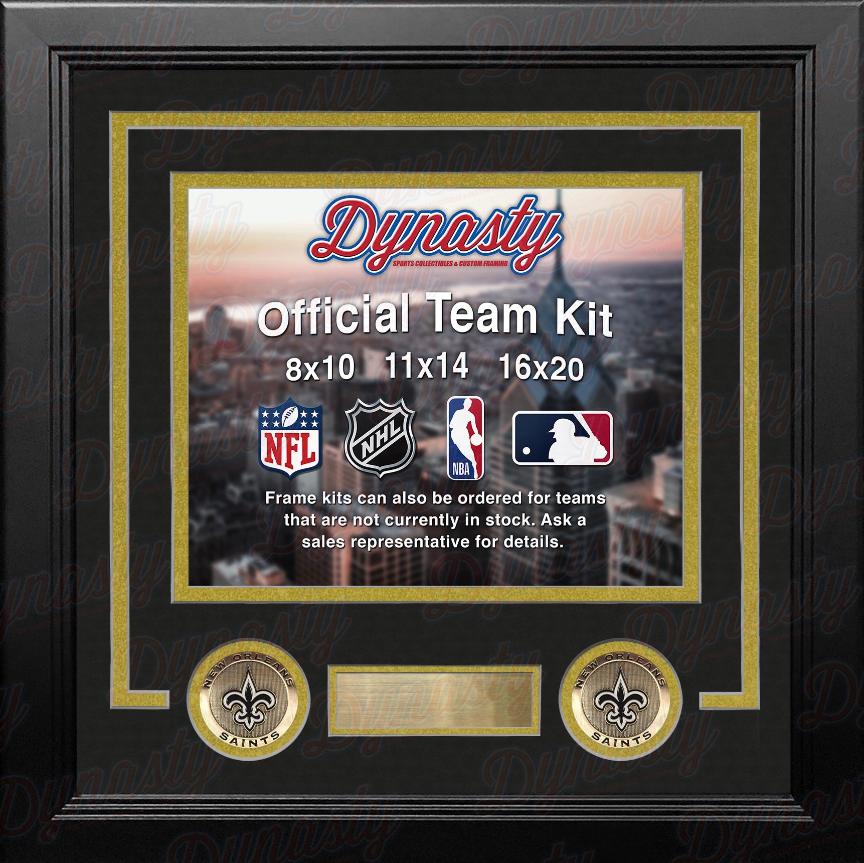 New Orleans Saints Custom NFL Football 16x20 Picture Frame Kit (Multiple Colors) - Dynasty Sports & Framing 