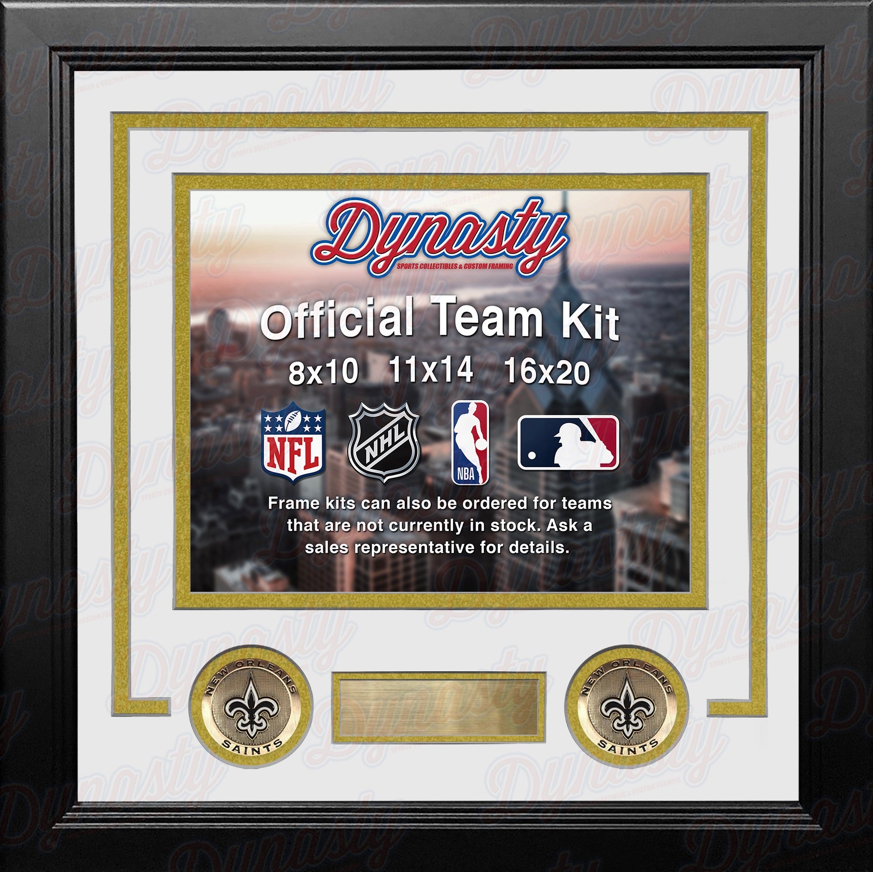 New Orleans Saints Custom NFL Football 16x20 Picture Frame Kit (Multiple Colors) - Dynasty Sports & Framing 