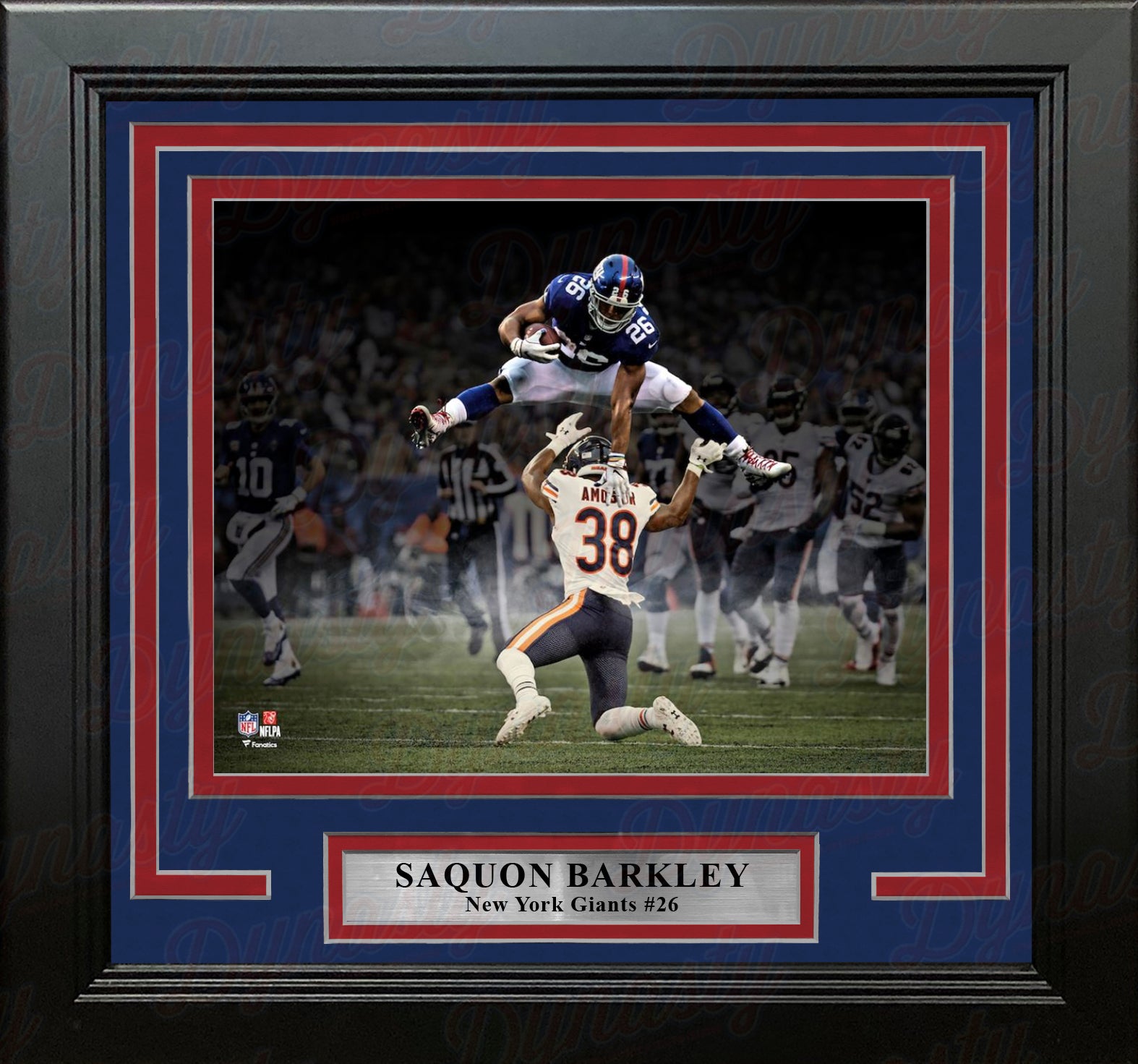 Saquon Barkley Blackout Hurdle New York Giants 8" x 10" Framed Football Photo - Dynasty Sports & Framing 