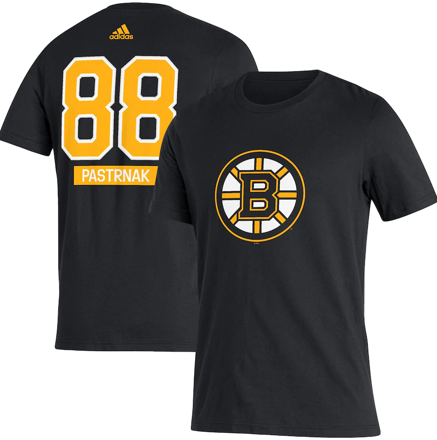 David Pastrnak Boston Bruins Adidas Player Name & Number T-Shirt - Black - Dynasty Sports & Framing 