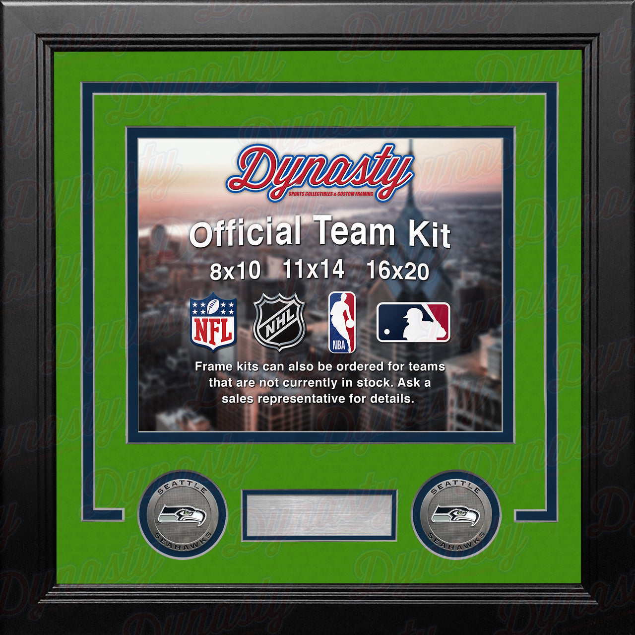 NFL Football Photo Picture Frame Kit - Seattle Seahawks (Lime Matting, Navy Trim) - Dynasty Sports & Framing 