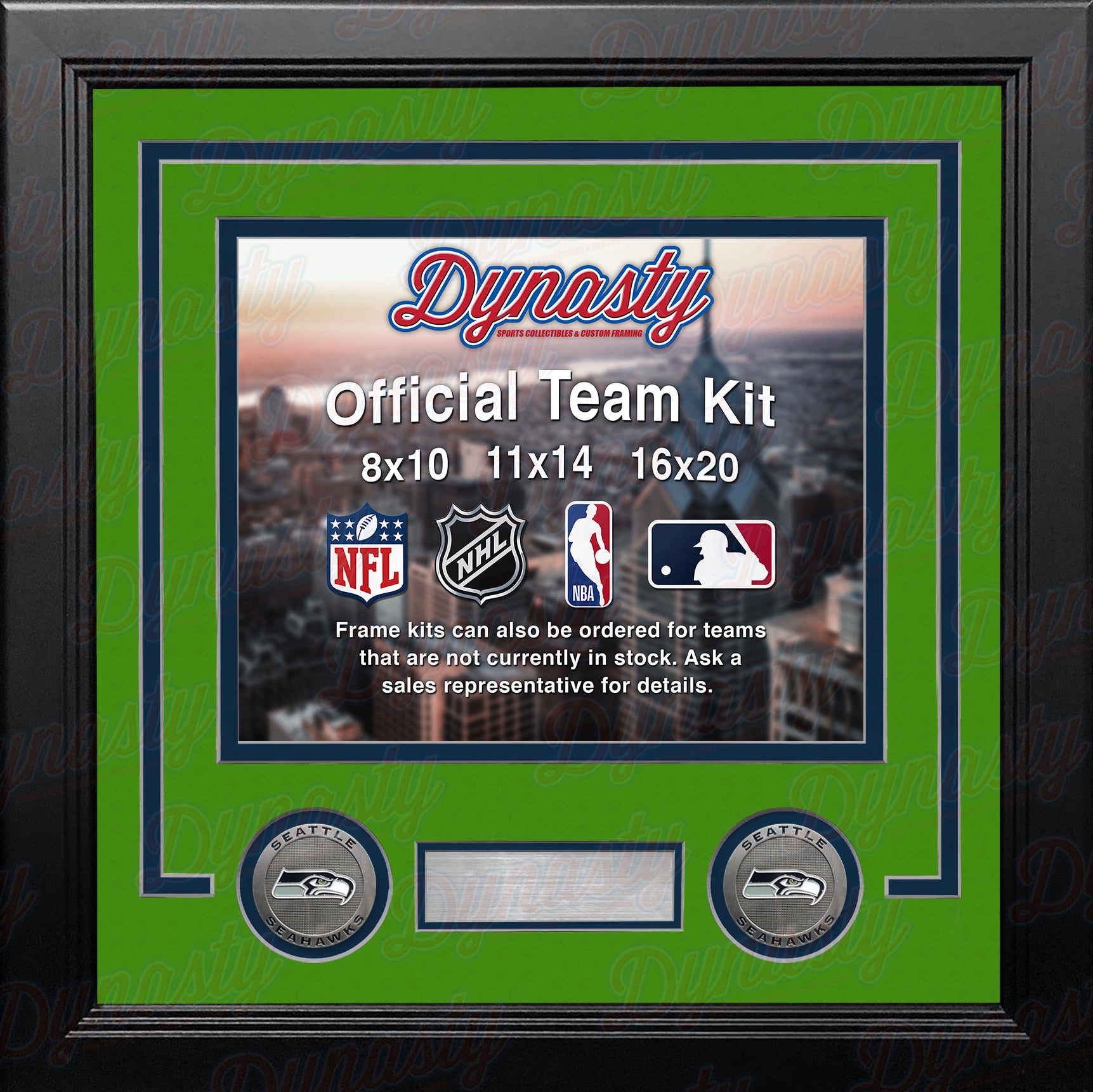 NFL Football Photo Picture Frame Kit - Seattle Seahawks (Lime Matting, Navy Trim) - Dynasty Sports & Framing 