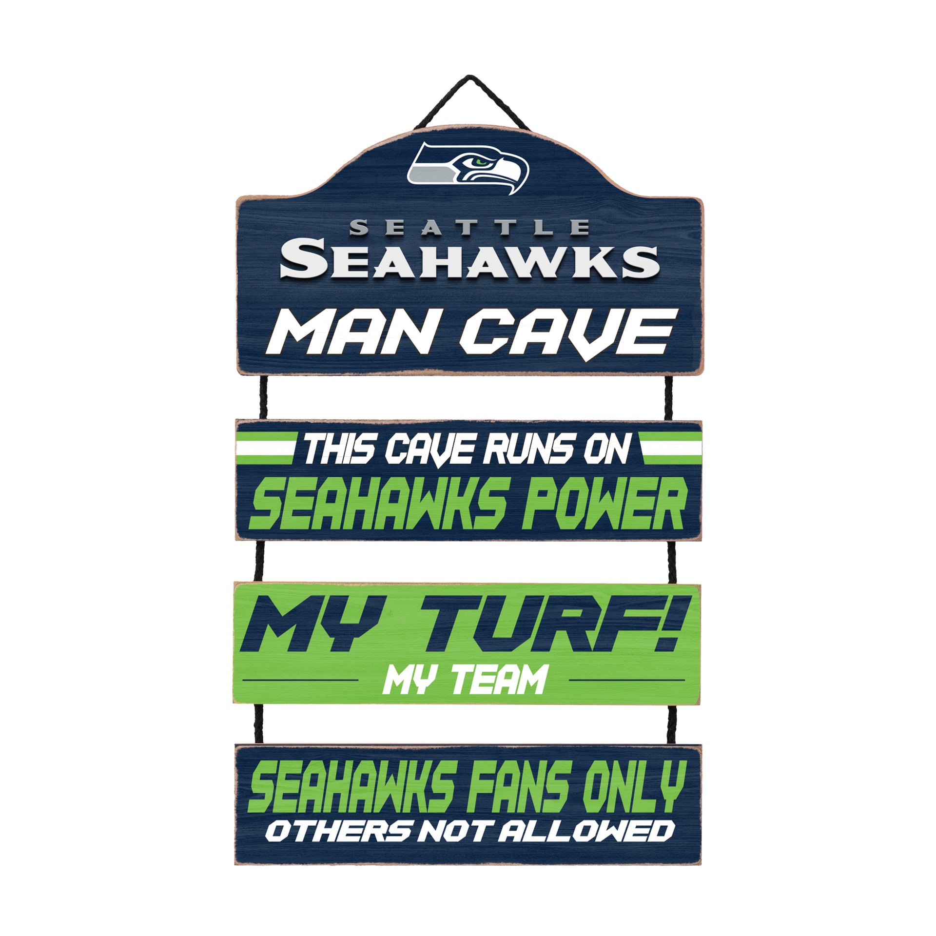 Seattle Seahawks Wooden Man Cave Dangle Sign - Dynasty Sports & Framing 