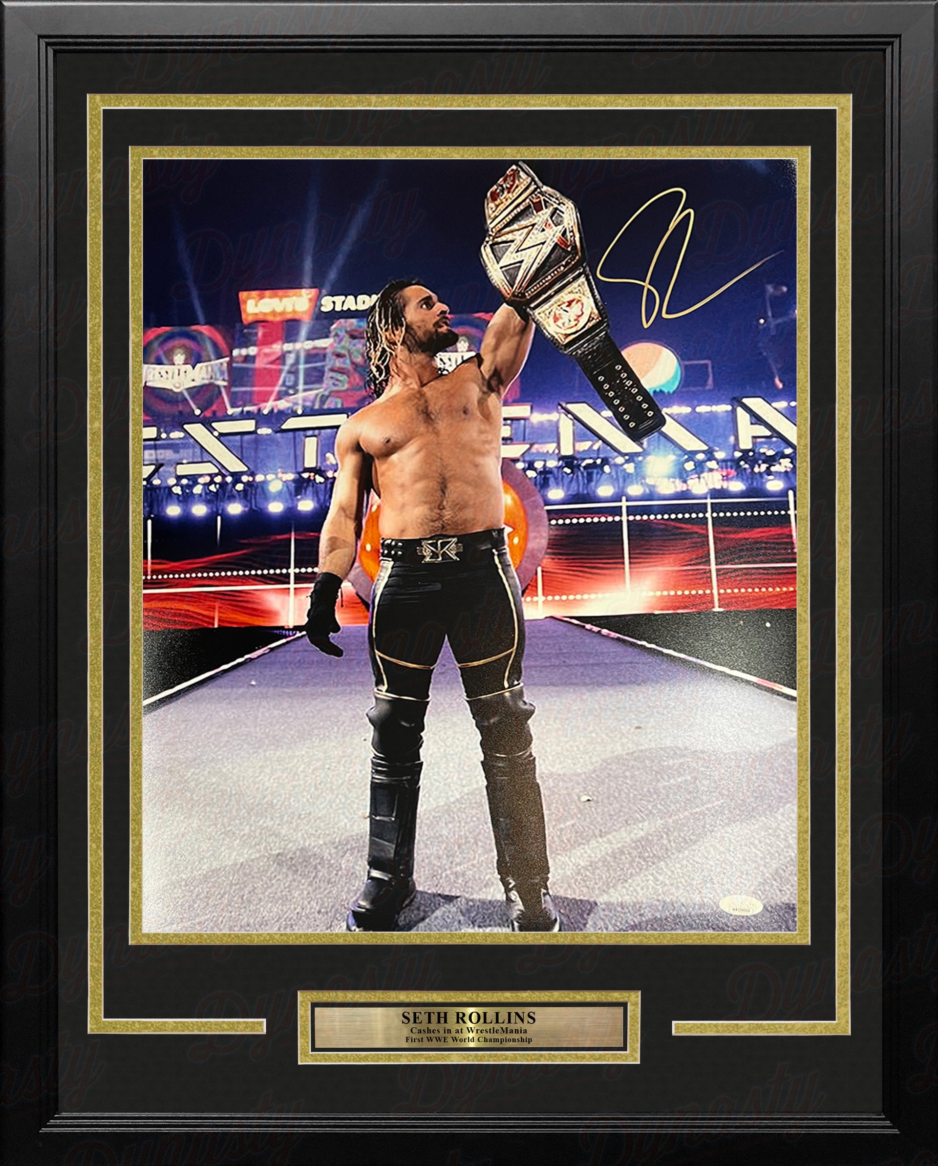 Seth Rollins Money-in-the-Bank Championship Cash-in Autographed Framed WWE Wrestling Photo - Dynasty Sports & Framing 