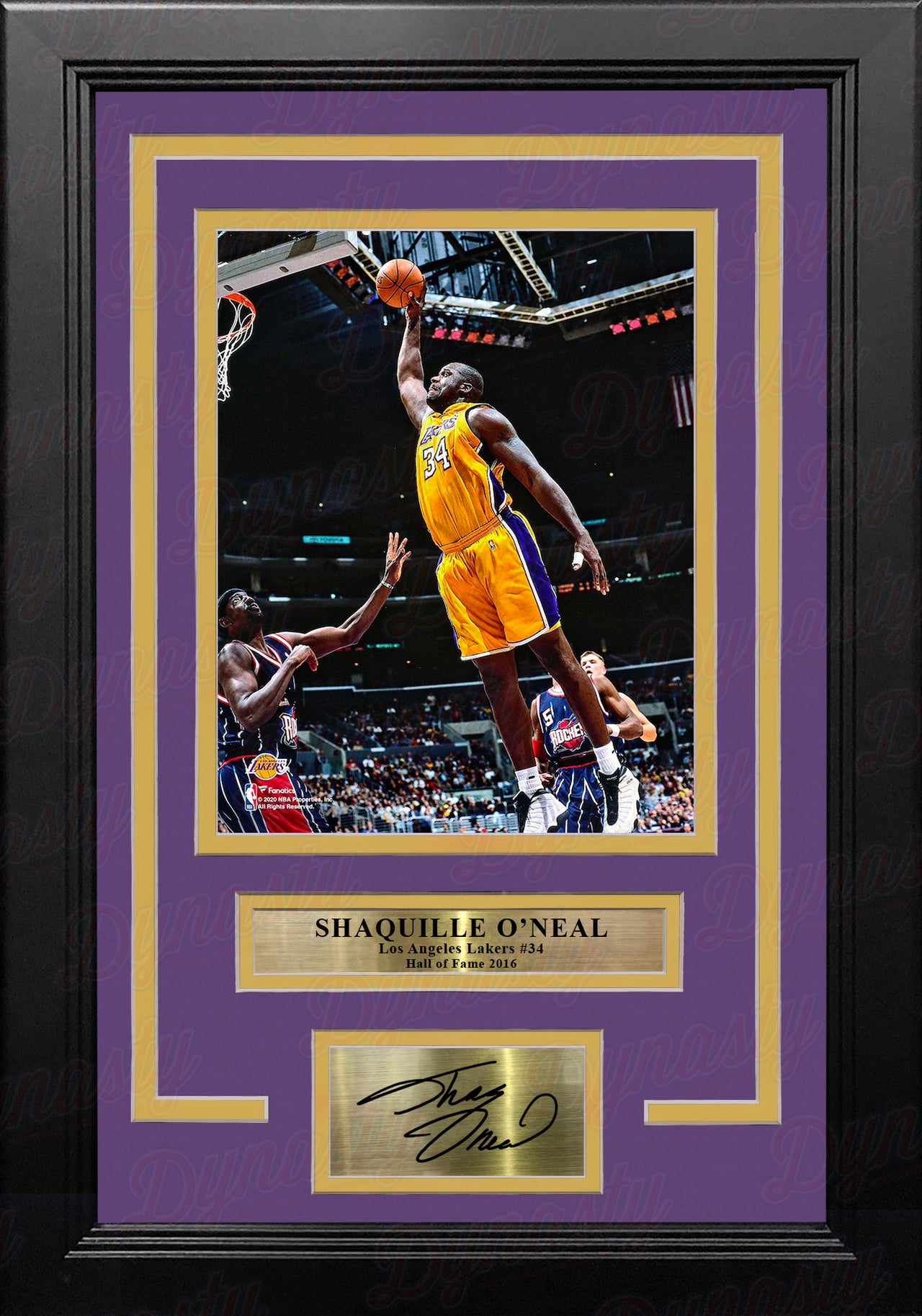 Shaquille O'Neal v. Rockets Los Angeles Lakers 8x10 Framed Basketball Photo with Engraved Autograph - Dynasty Sports & Framing 