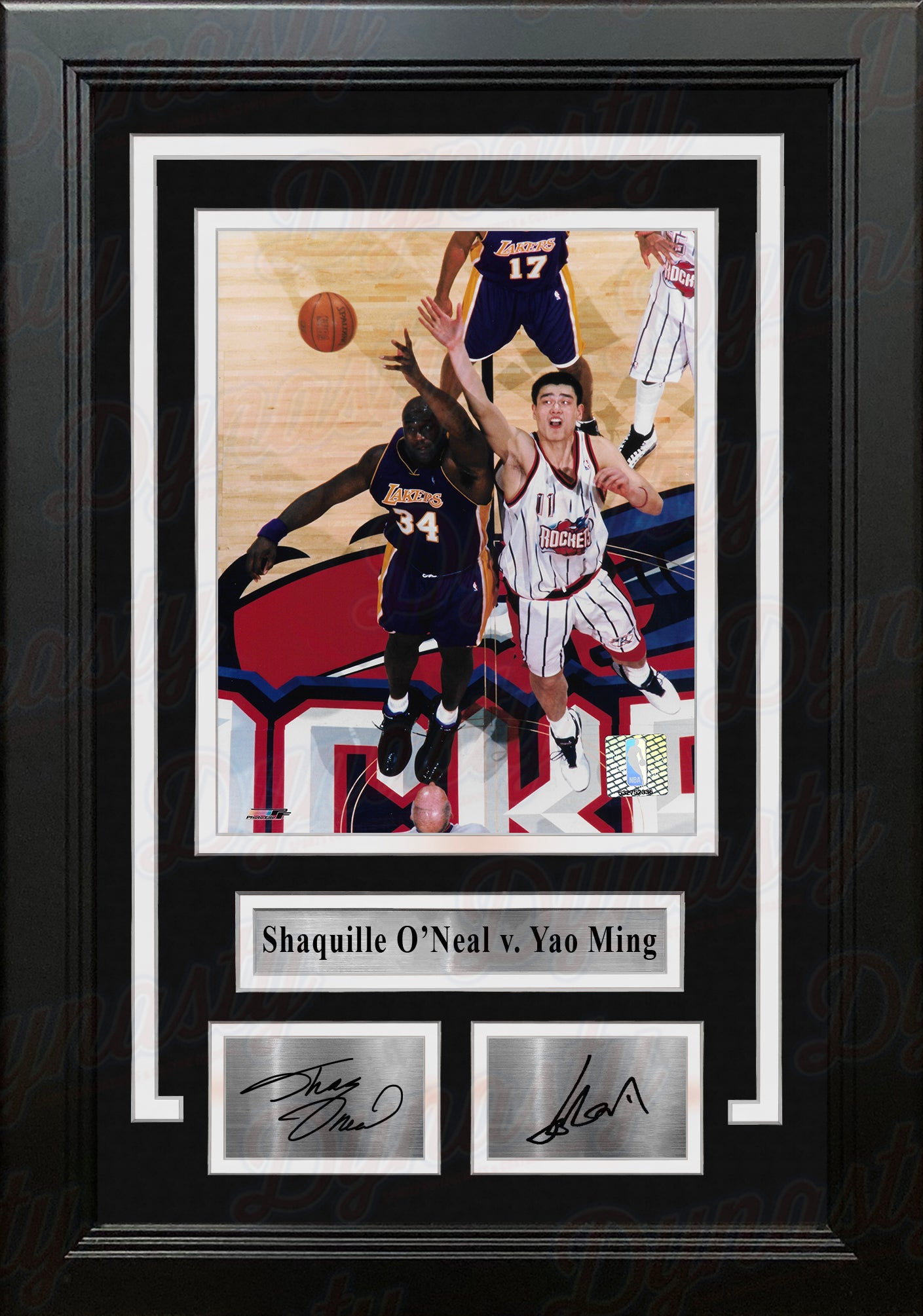 Shaquille O'Neal v. Yao Ming 8" x 10" Framed Basketball Photo with Engraved Autographs - Dynasty Sports & Framing 