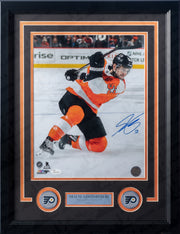 Shayne Gostisbehere Kneeling Slapshot Philadelphia Flyers Autographed Hockey Framed and Matted Photo - Dynasty Sports & Framing 