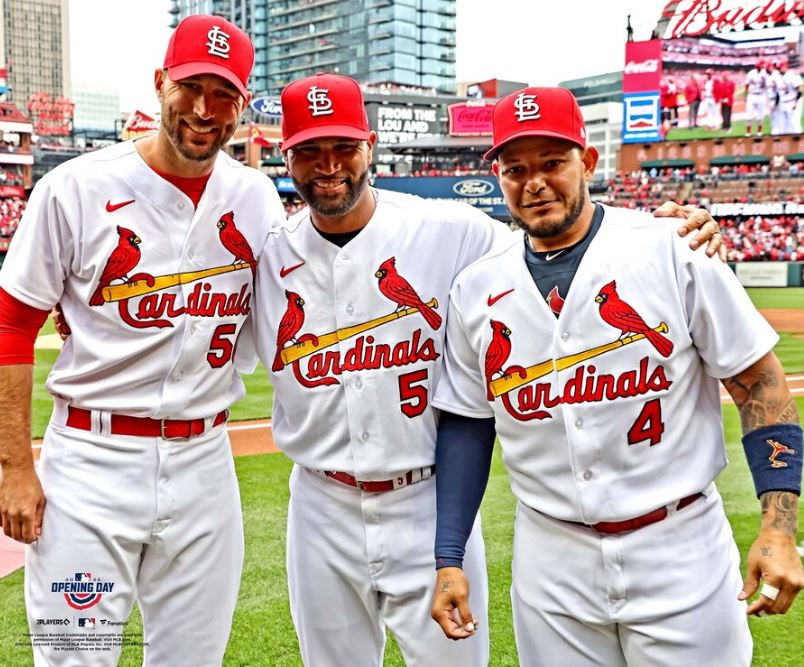 Adam Wainwright, Albert Pujols, & Yadier Molina St. Louis Cardinals 8" x 10" Baseball Photo - Dynasty Sports & Framing