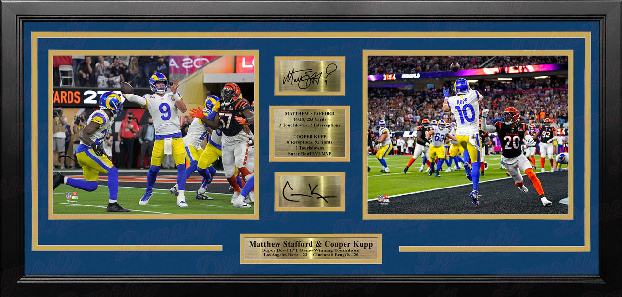 Matthew Stafford & Cooper Kupp LA Rams Super Bowl LVI Framed Photo Collage with Engraved Signatures - Dynasty Sports & Framing 