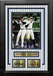Giancarlo Stanton & Aaron Judge Celebration NY Yankees 8x10 Framed Photo with Engraved Autographs - Dynasty Sports & Framing 