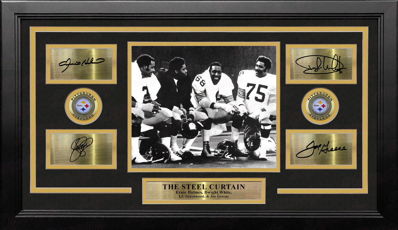 The Steel Curtain on the Bench Pittsburgh Steelers 8" x 10" Framed Football Photo with Engraved Signatures - Dynasty Sports & Framing 