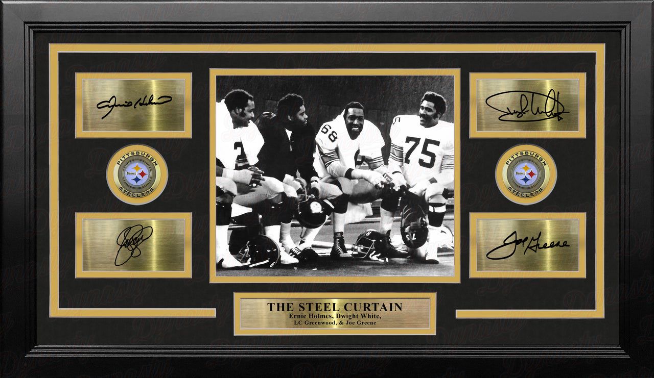 The Steel Curtain on the Bench Pittsburgh Steelers 8" x 10" Framed Football Photo with Engraved Signatures - Dynasty Sports & Framing