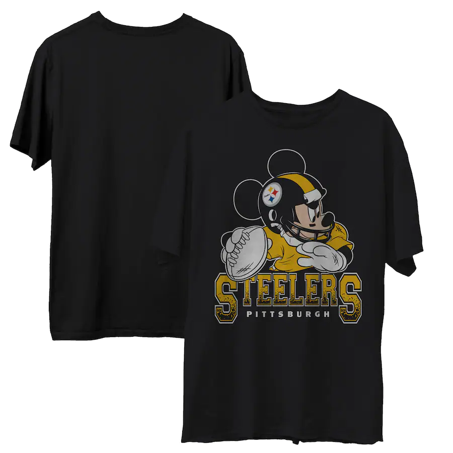 Pittsburgh Steelers Mickey at Quarterback Disney Vintage Football T-Shirt - Dynasty Sports & Framing 