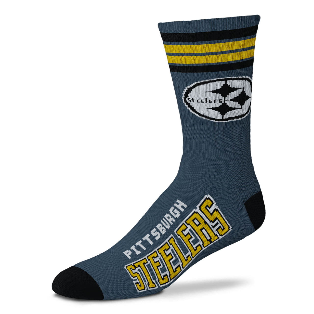 Pittsburgh Steelers Men's 4 Stripe Charcoal Deuce Socks - Dynasty Sports & Framing 