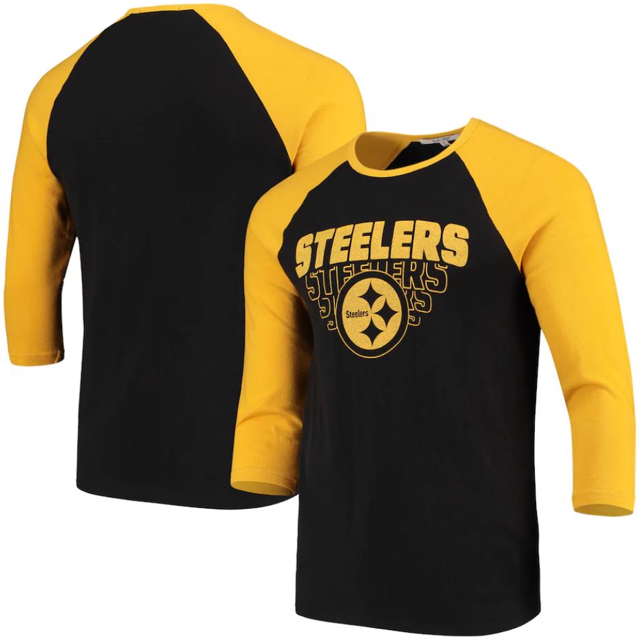 Pittsburgh Steelers Junk Food Brand Black Colorblock Raglan 3/4 Sleeve T-Shirt - Dynasty Sports & Framing 