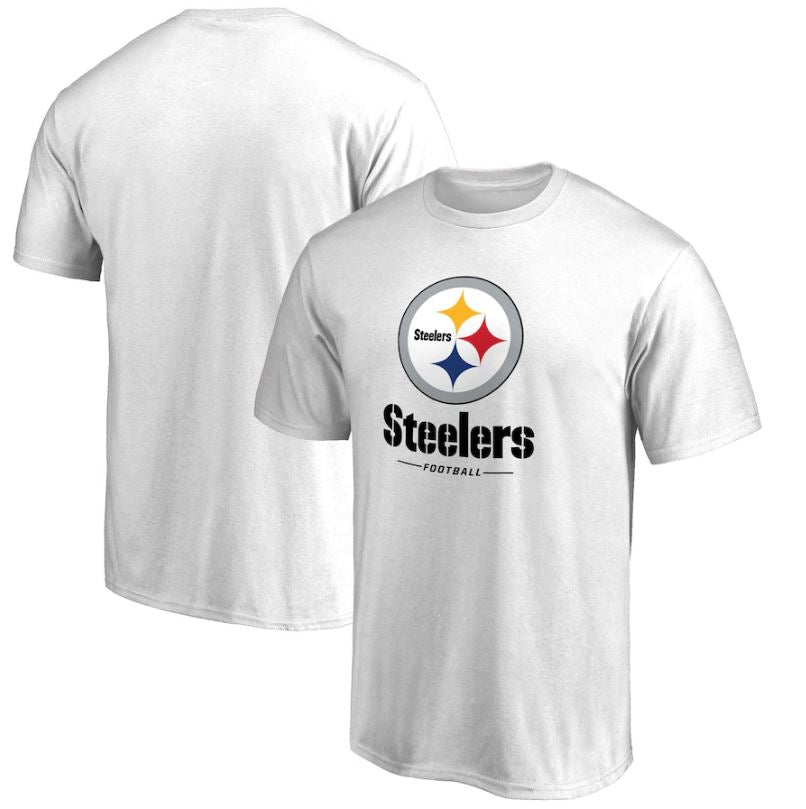 Pittsburgh Steelers NFL Pro Line Team Lockup 2 T-Shirt - White - Dynasty Sports & Framing 