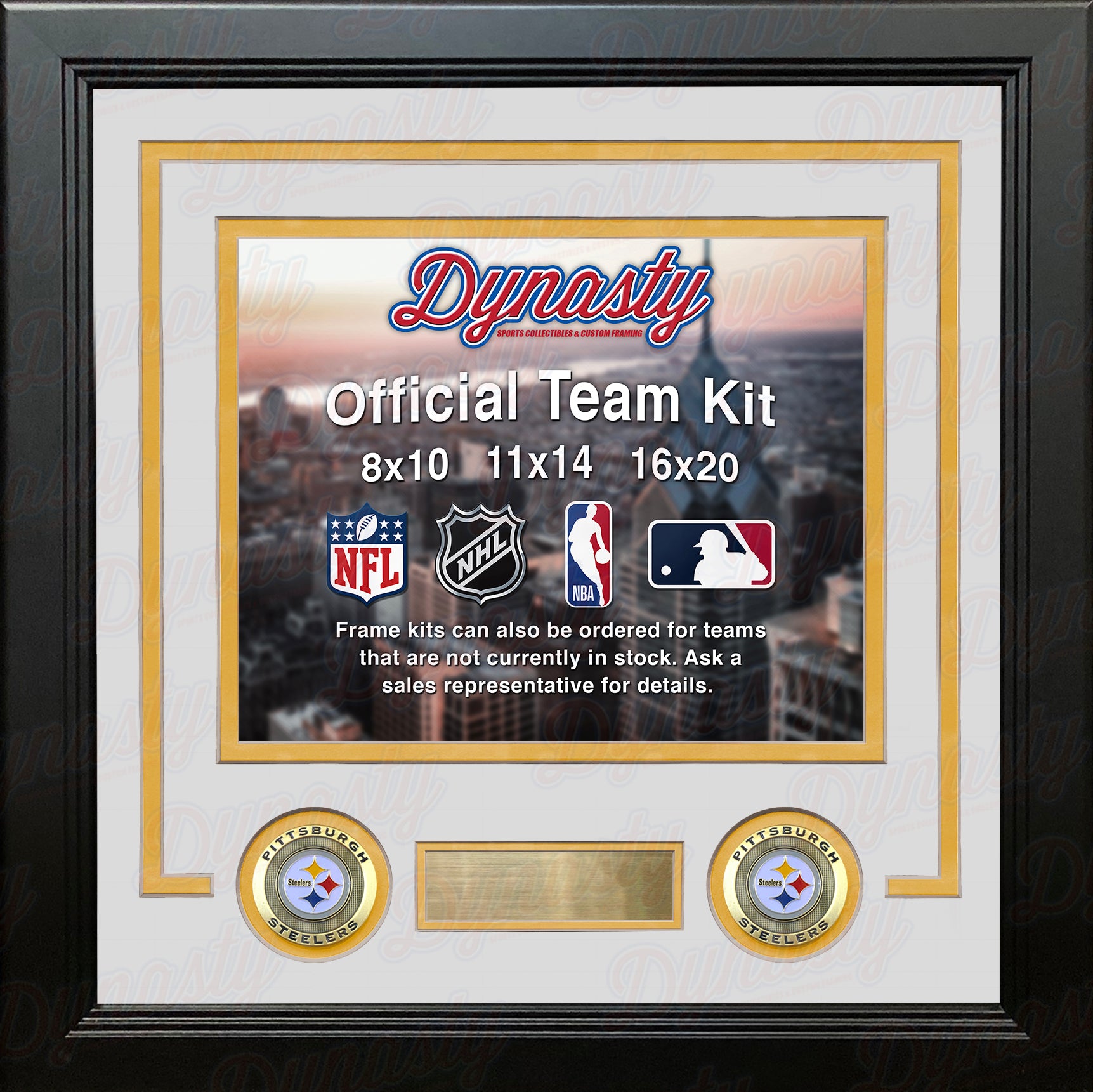 NFL Football Photo Picture Frame Kit - Pittsburgh Steelers (White Matting, Yellow Trim) - Dynasty Sports & Framing 