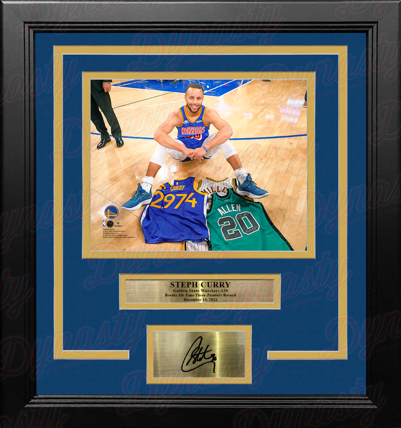 Steph Curry 3-Point Record Jerseys Golden State Warriors 8x10 Framed Photo with Engraved Autograph - Dynasty Sports & Framing